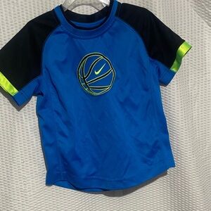 Nike Kids' Blue and Black Tee with Neon Accents